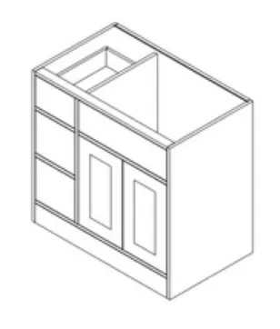 [I-WSBV3621DL-M-GKD] Inset White Shaker Vanity Sink Base 36" (3) Drawers Of 12" On Left Side