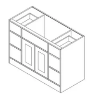 [I-WSB6DV48-M-GKD] Inset White Shaker Vanity Sink Base 48" (3) Drawers Of 12" On Both Sides